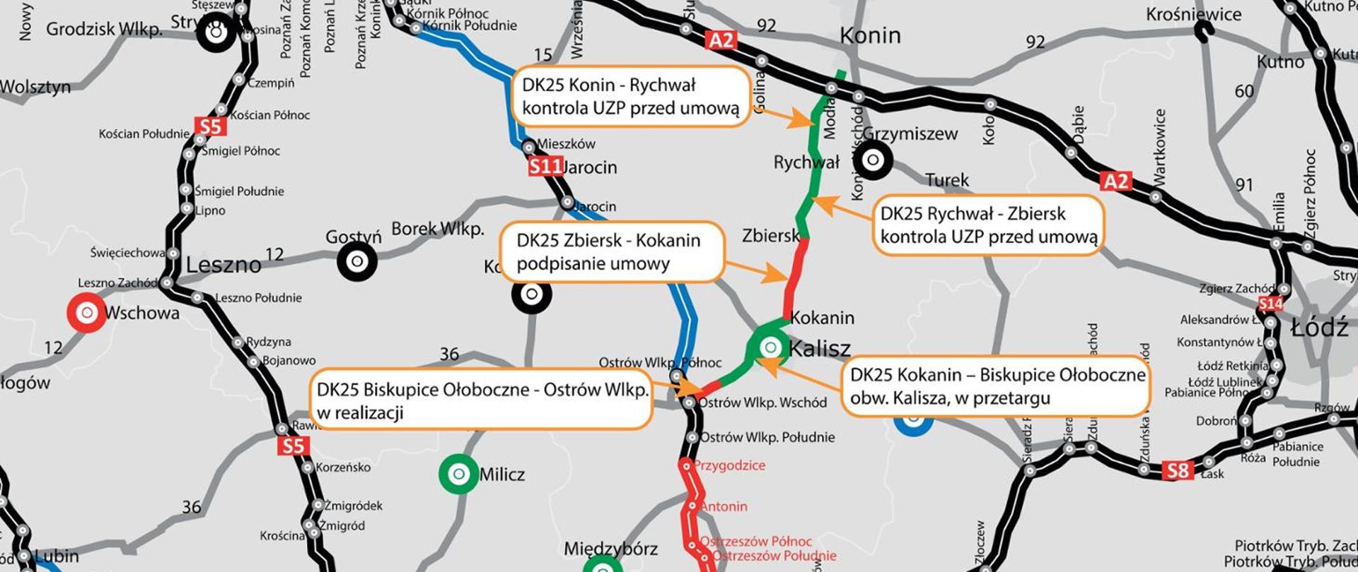 Mapa z lokalizacją inwestycji na DK25