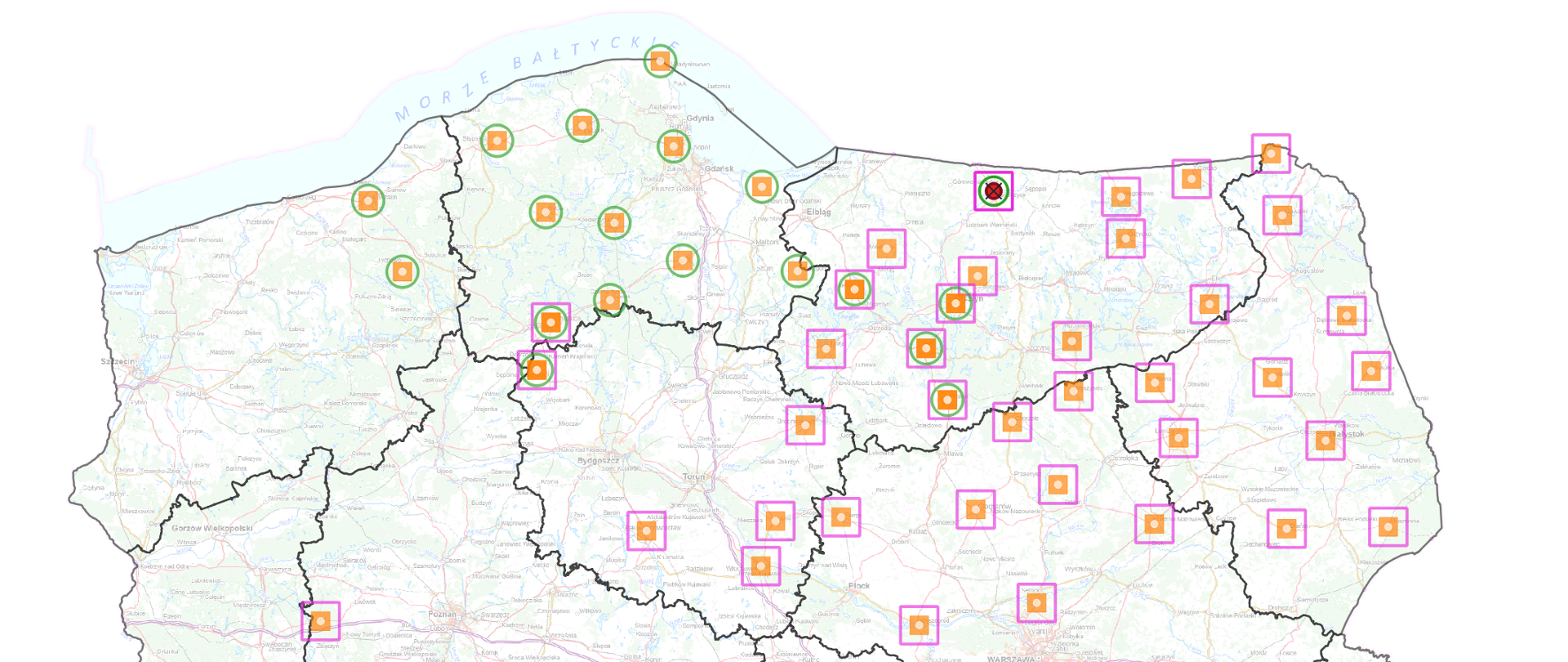 Ilustracja przedstawia mapę Polski z rozmieszczeniem punktów przewidzianych do opracowania w ramach podpisanej umowy.