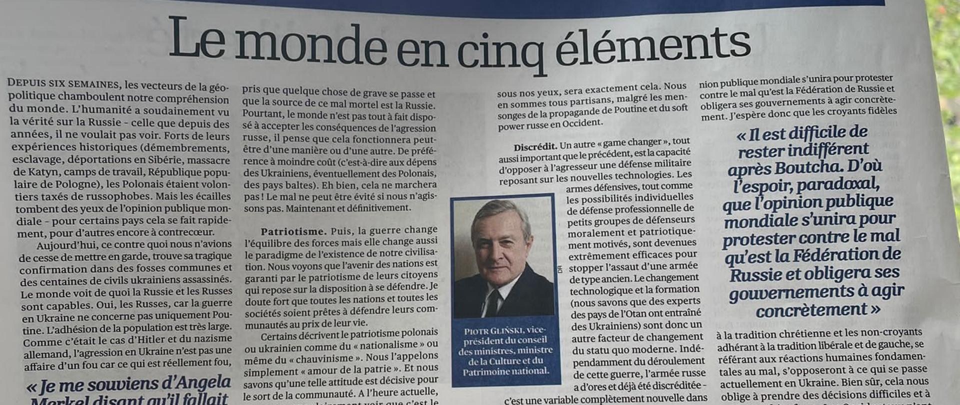 „Ukraina daje nam dziś nadzieję – zmienia geopolitykę” – tekst wicepremiera Piotra Glińskiego