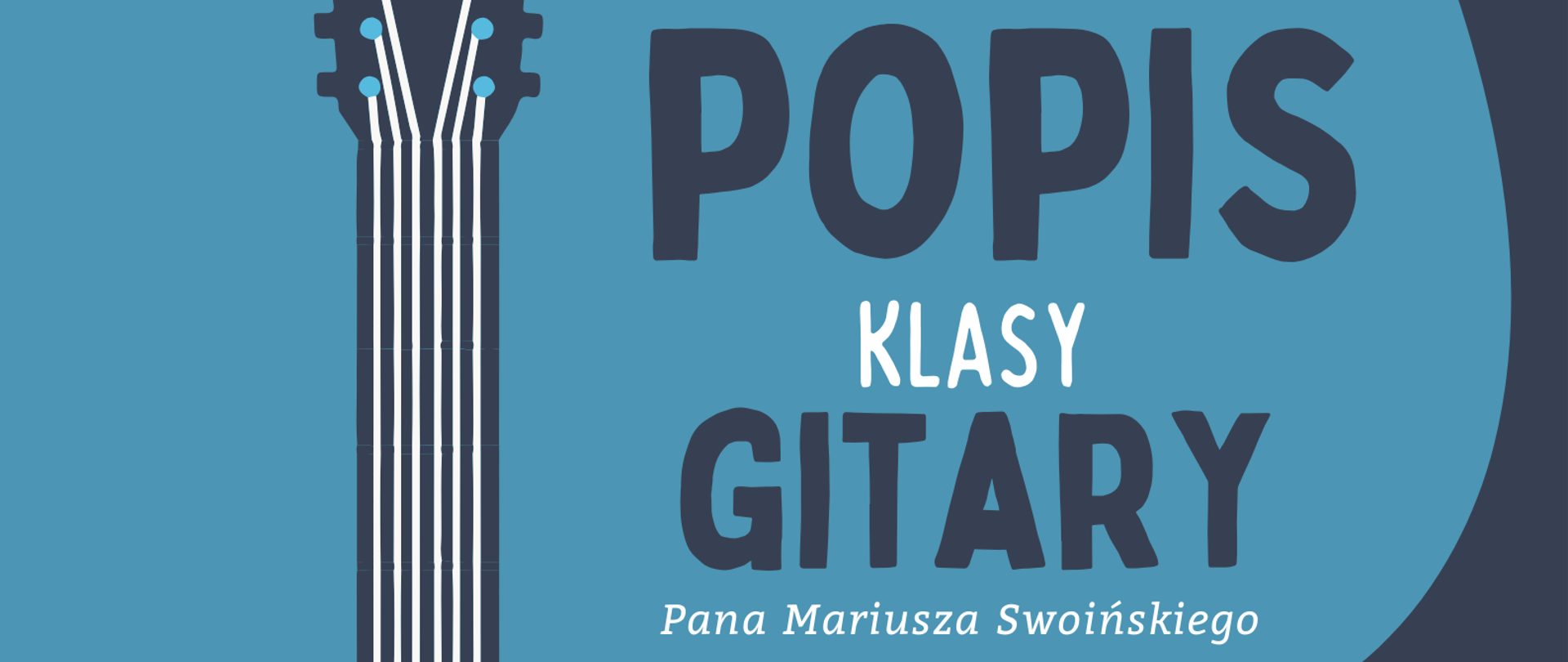 Niebiesko różowe tło z gitarą, zaproszenie na popis klasy gitary