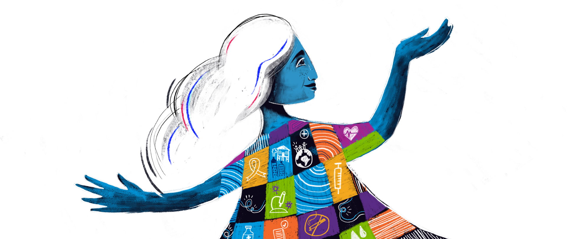 Światowy Dzień Zdrowia 2023 logo kampanii, rysunek kobiety z szeroko otwartymi ramionami