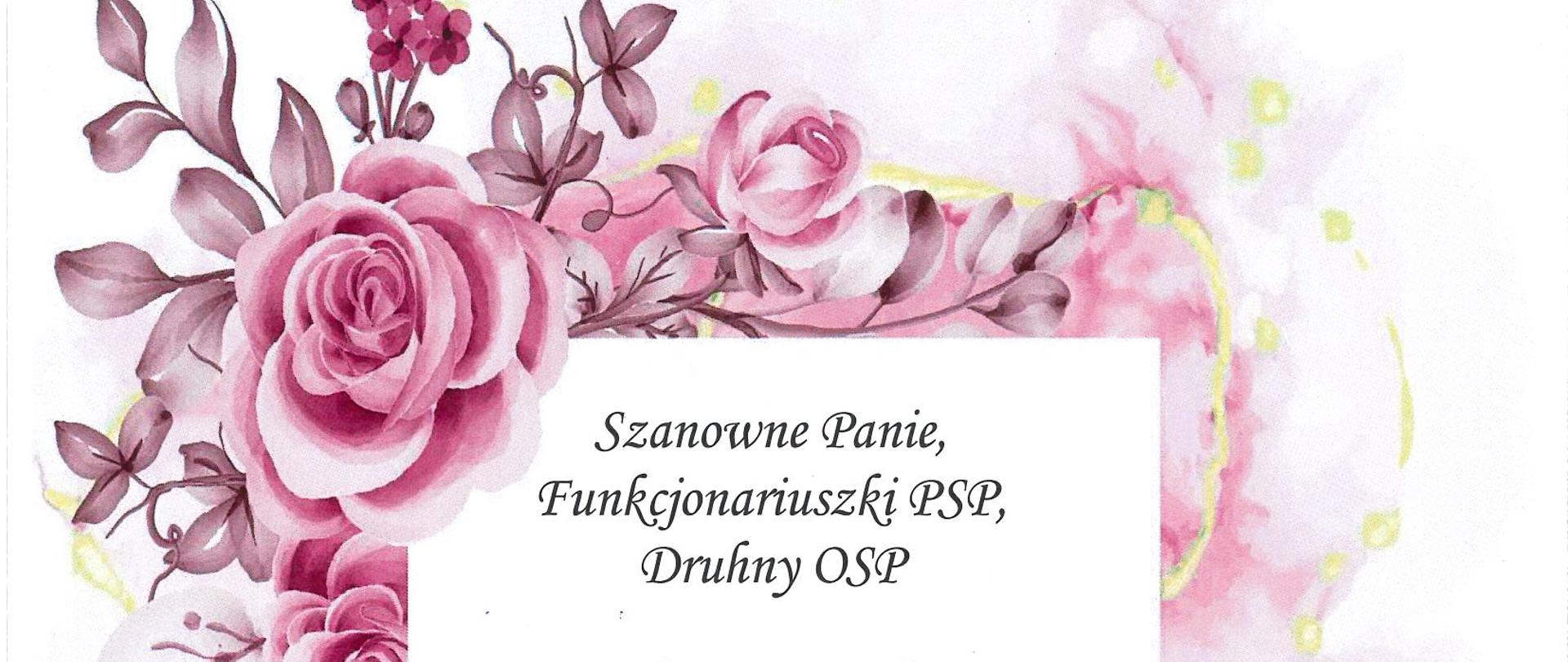 Zdjęcie przedstawia życzenia okolicznościowe na tle różowych kwiatów