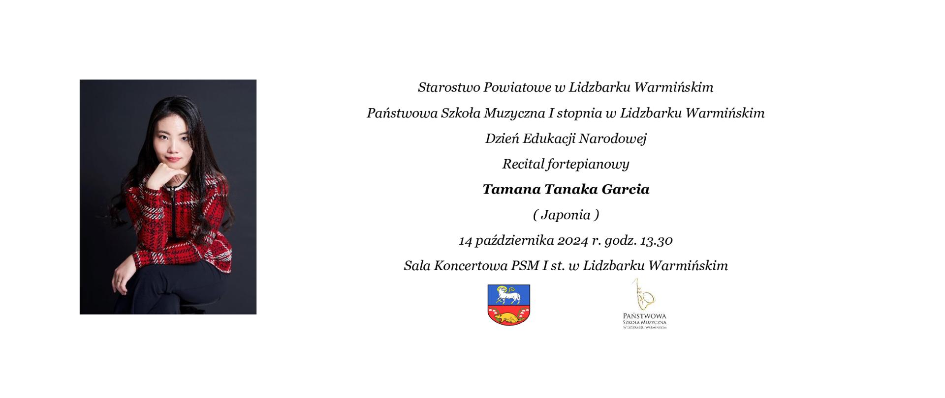 Zdjęcie Tamany Tanaki po lewej, w środku kadru informacja o koncercie