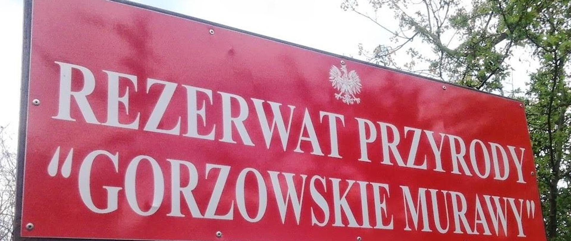 Na zdjęciu tablica z napisem rezerwat przyrody Gorzowskie Murawy