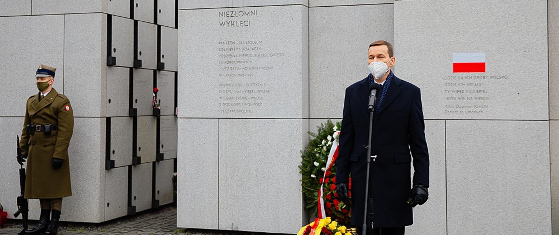 Premier Mateusz Morawiecki podczas Obchodów Narodowego Dnia Pamięci Żołnierzy Wyklętych na Powązkach.