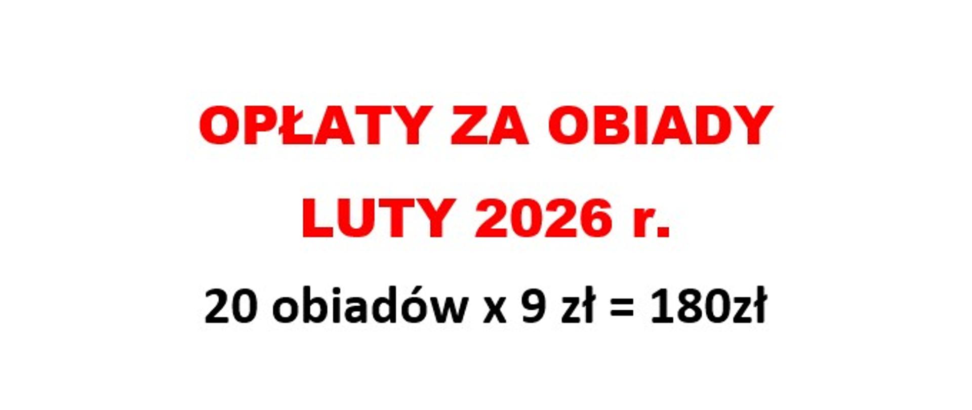 Opłaty za obiady w miesiącu luty 2026