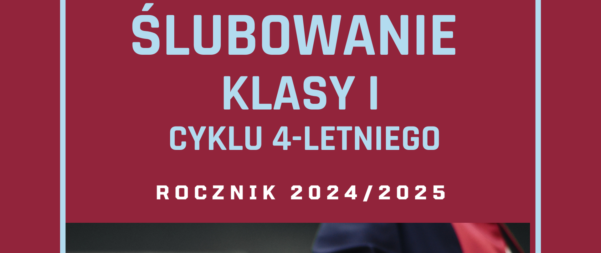 bordowy kolor plakatu na nim białe i jasno niebieskie informacje informujące o wydarzeniu