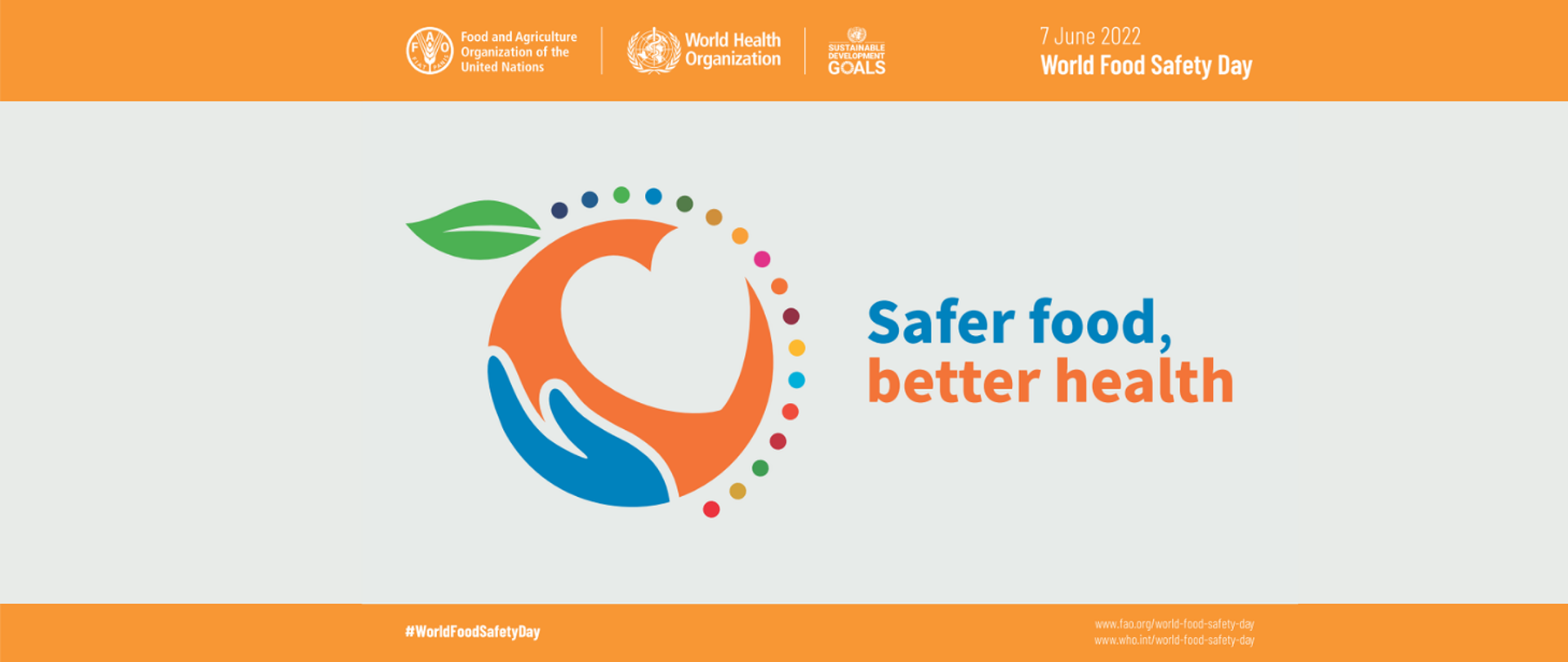 Grafika przedstawia dłoń i serce wpisane w koło. Obok widnieje napis: Safer food, better health