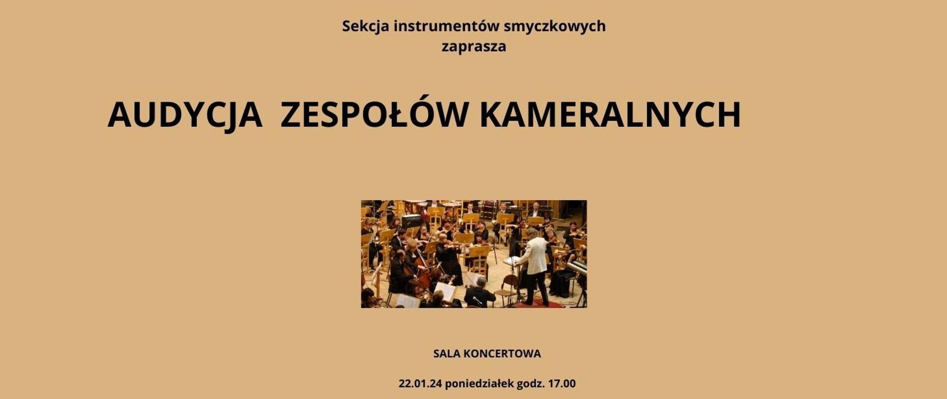 Audycja zespołów kameralnych 22.01.2024 godz.17.00 - plakat żółty 