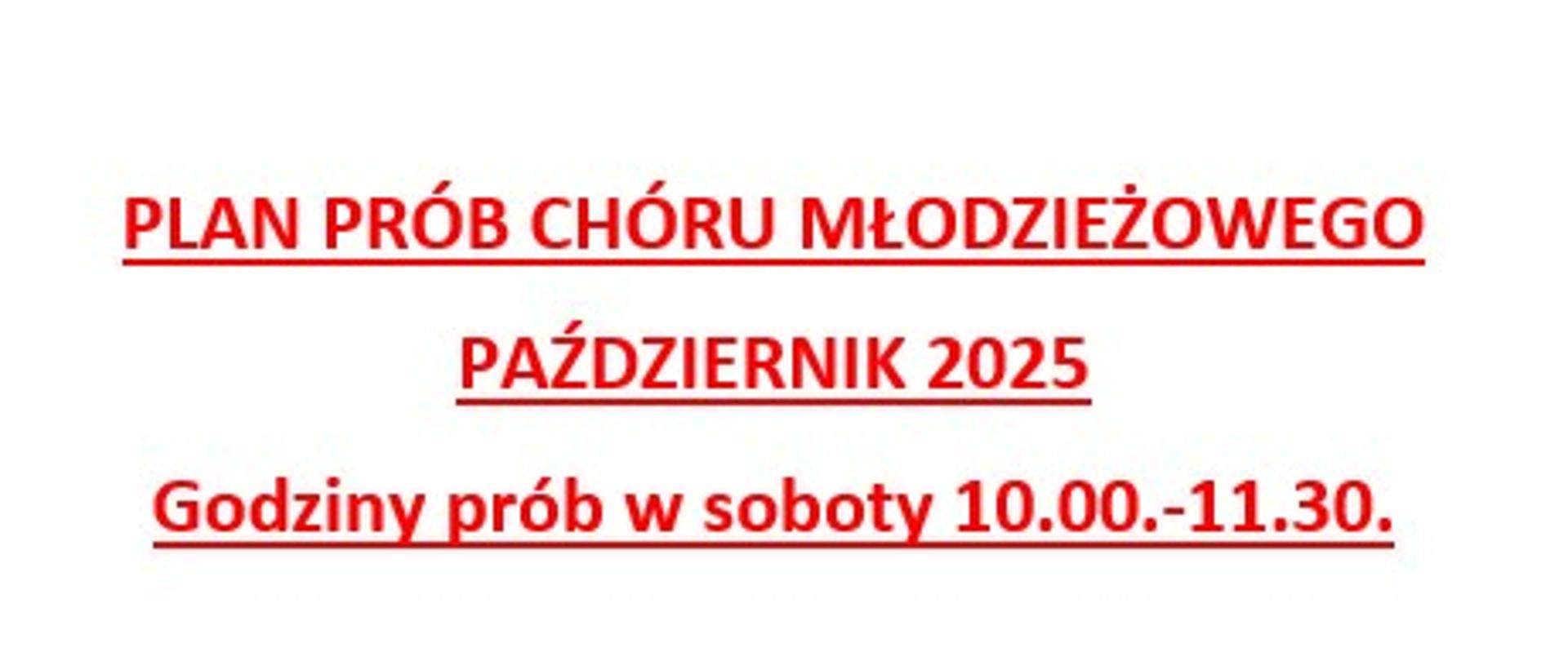 Plan pracy chóru młodzieżowego w miesiącu październik 2025