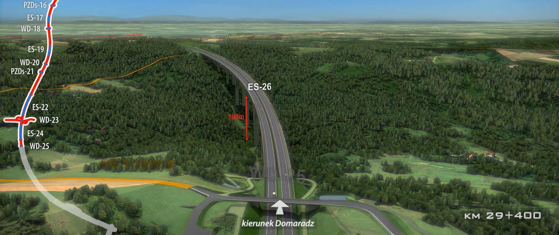 Wizualizacja przebiegu drogi S19 z widoczną estakadą