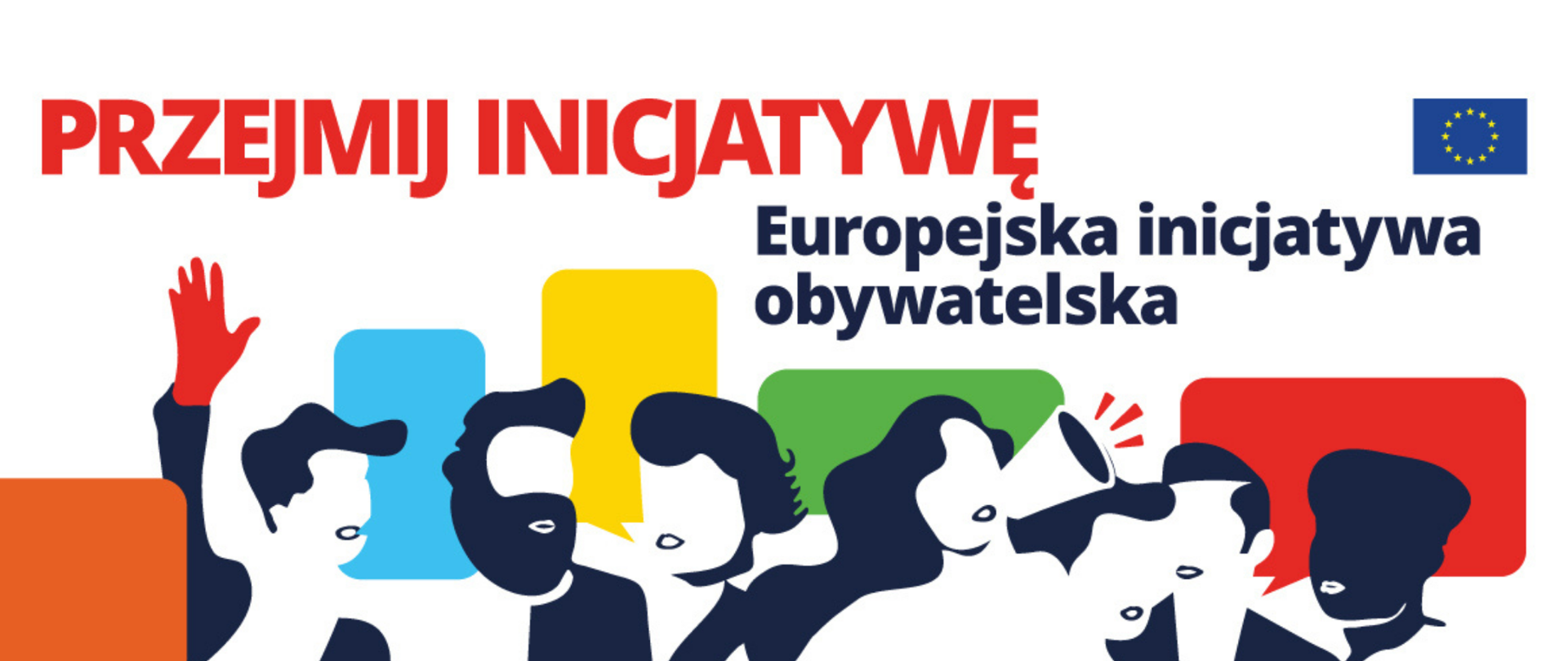 Kolorowa grafika wektorowa z hasłem Przejmij inicjatywę - Europejska inicjatywa obywatelska.