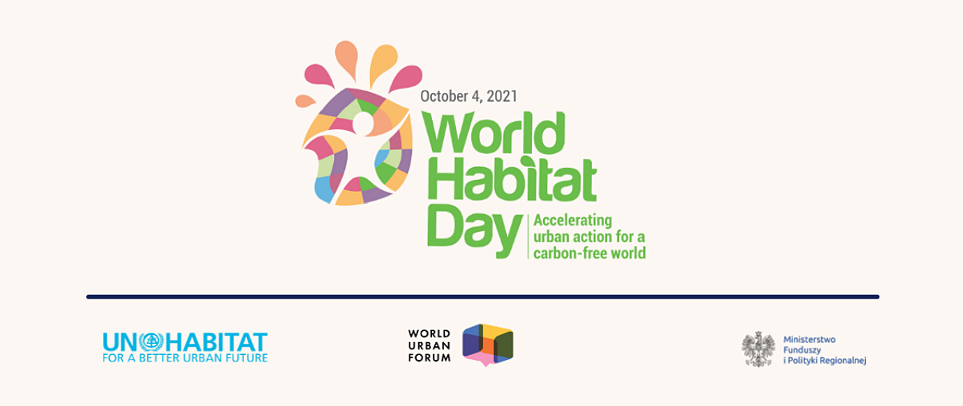 Na grafice logo World Habitat Day, poniżej loga UN-Habitat, World Urban Forum i Ministerstwa Funduszy i Polityki Regionalnej