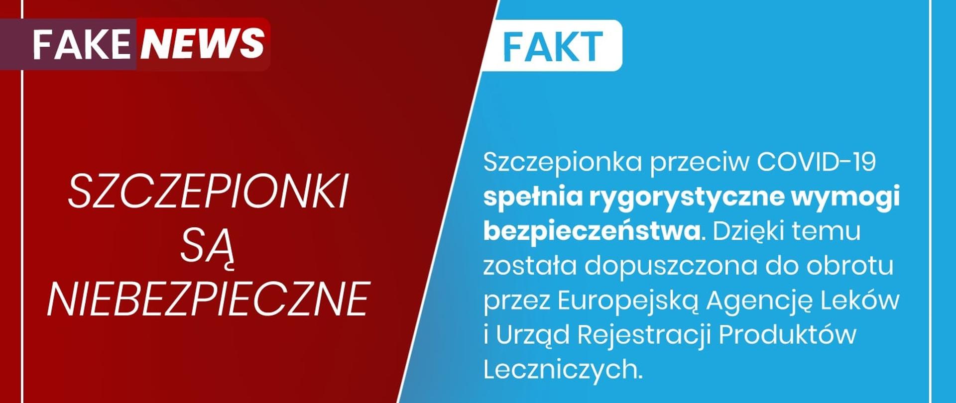 Grafika informująca, że szczepionki przeciwko COVID-19 są bezpieczne.