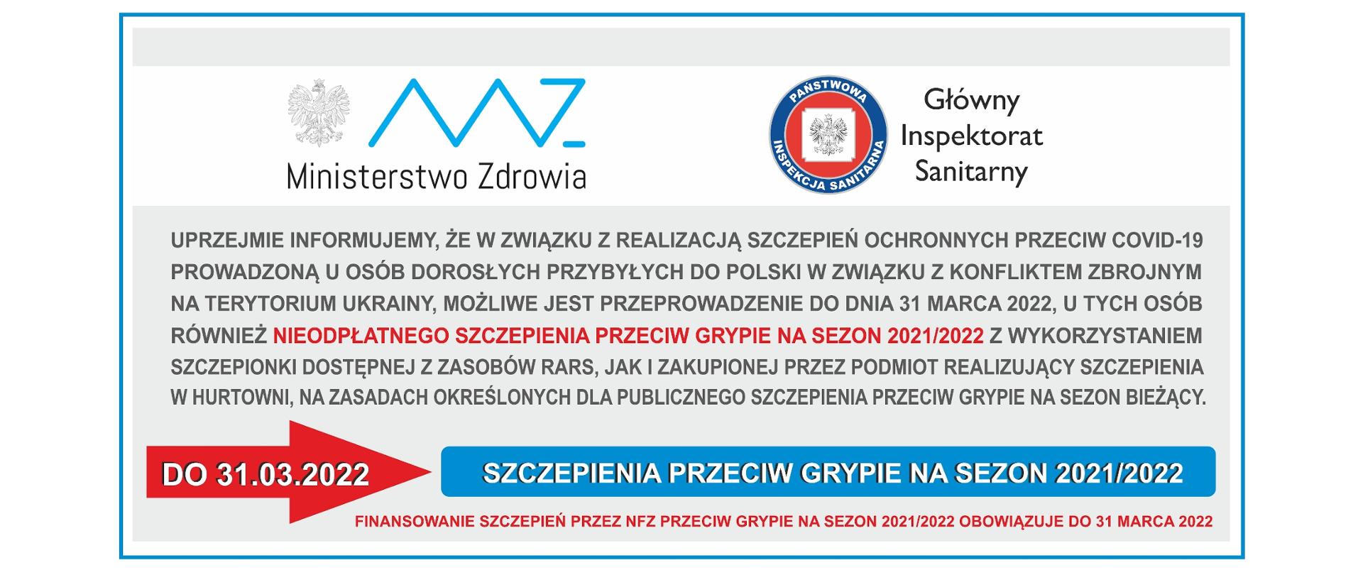 Nieodpłatne szczepienia dla uchodźców z Ukrainy do 31.03.2022