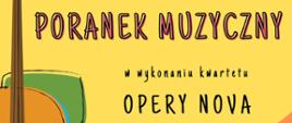 Kolorowa grafika - Po lewej stronie skrzypce. W centralnej i po prawej stronie tekst zapowiadający koncert.