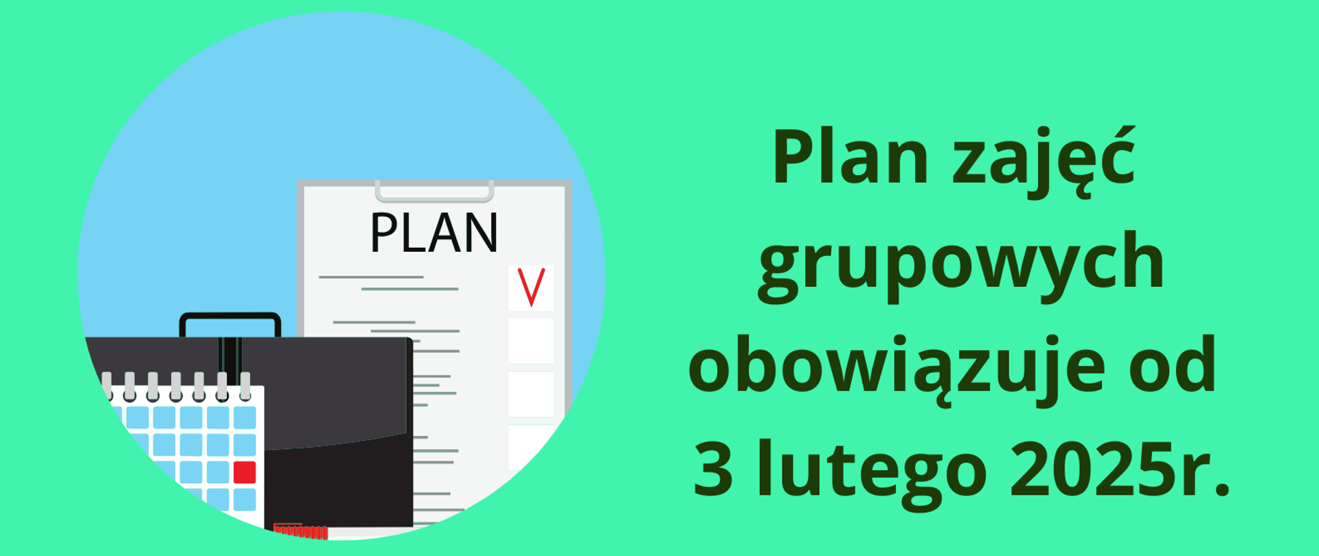 Plan zajęć grupowych. Plakat, tło zielone.