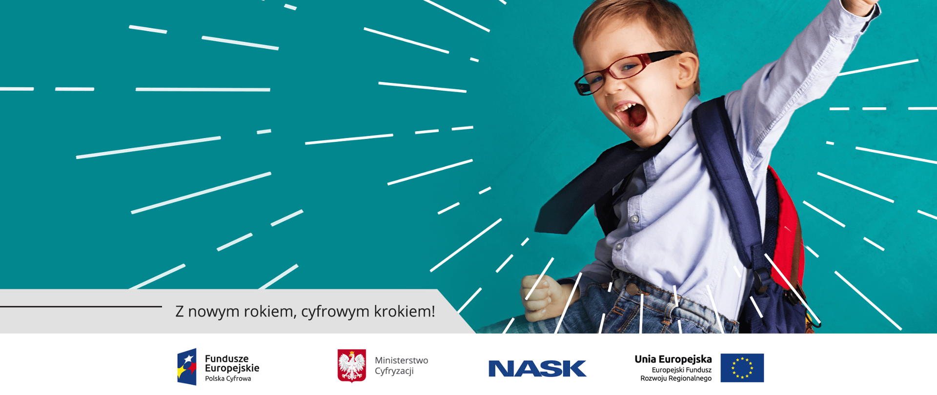 Roześmiane dziecko z plecakiem