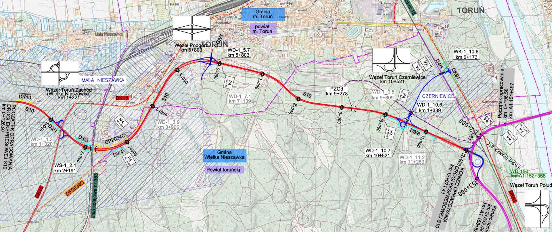 Plan orientacyjny S10 Toruń Zachód - Toruń Południe