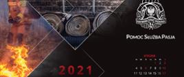 Plakat przedstawiający kalendarz z logotypem PSP, 12 miesięcy na jednej stronie 