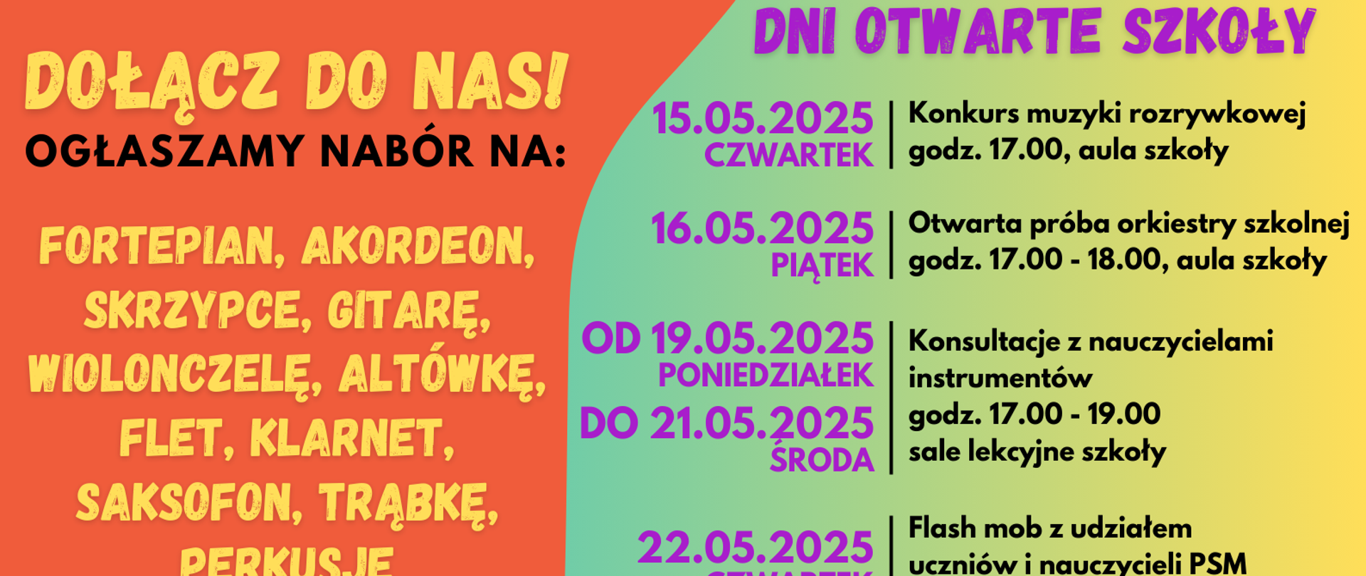 Plakat przedstawiający informacje o zapisach do szkoły na rok szkolny 2025/2026.