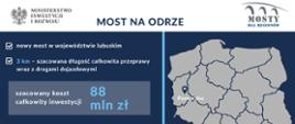 Grafika z informacjami dotyczącymi inwestycji mostowej w województwie lubuskim.