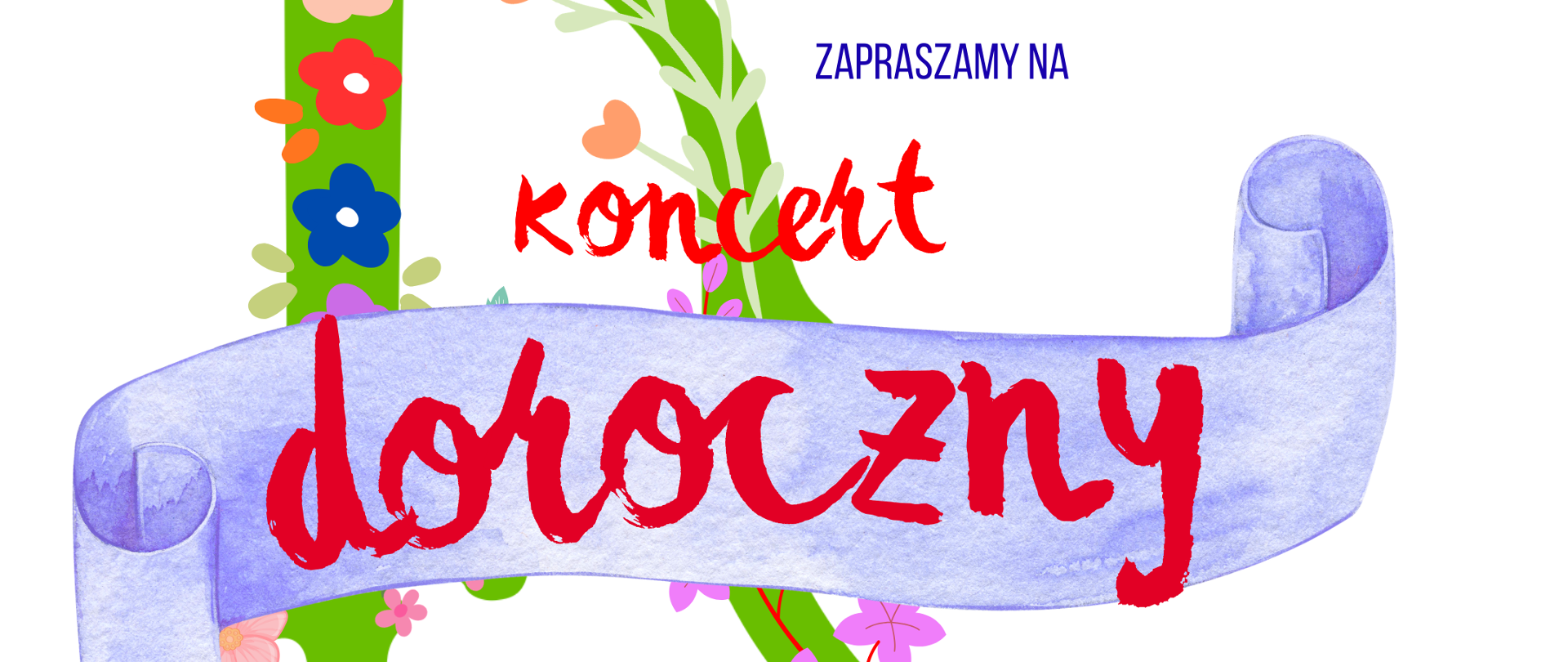 Plakat utrzymany jest w radosnej, wiosennej stylistyce, przypominającej dziecięcą ilustrację lub akwarelę. Centralnym elementem jest stylizowana, duża litera „D”, ozdobiona licznymi kolorowymi kwiatami (różowymi, niebieskimi, fioletowymi) oraz zielonymi liśćmi. Przez środek litery przechodzi jasnofioletowa wstęga z napisem „doroczny”. U dołu grafiki widnieje motyw płotu w kolorach żółtym, zielonym i czerwonym, zza którego wyrasta zielona trawa i kwiaty. W lewym górnym rogu znajduje się herb miasta Pruszkowa. Napisy są odręczne, w kolorze czerwonym i pomarańczowym, co nadaje całości lekki, artystyczny charakter.