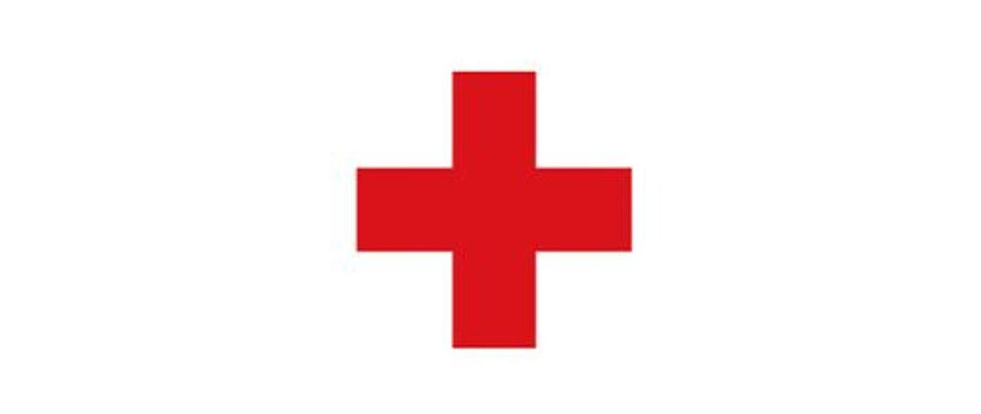 Na białym tle narysowany jest czerwony krzyż.