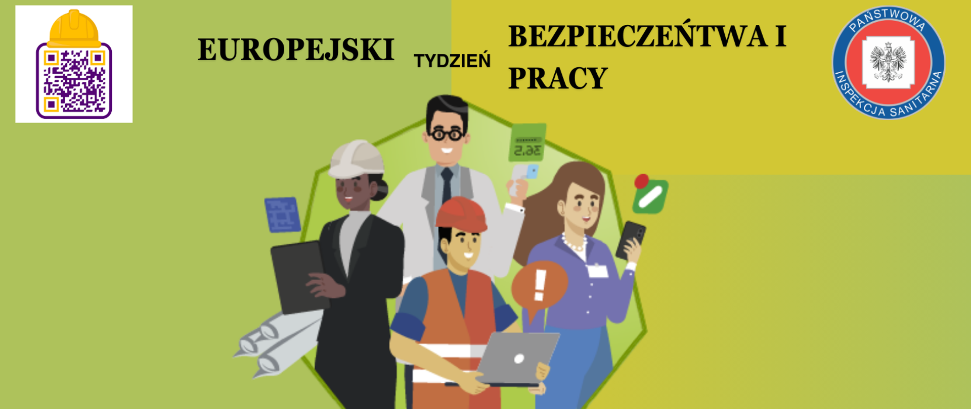 Infografika przedstawia pracowników różnych branż związane z bezpieczeństwem pracy w świecie cyfrowym