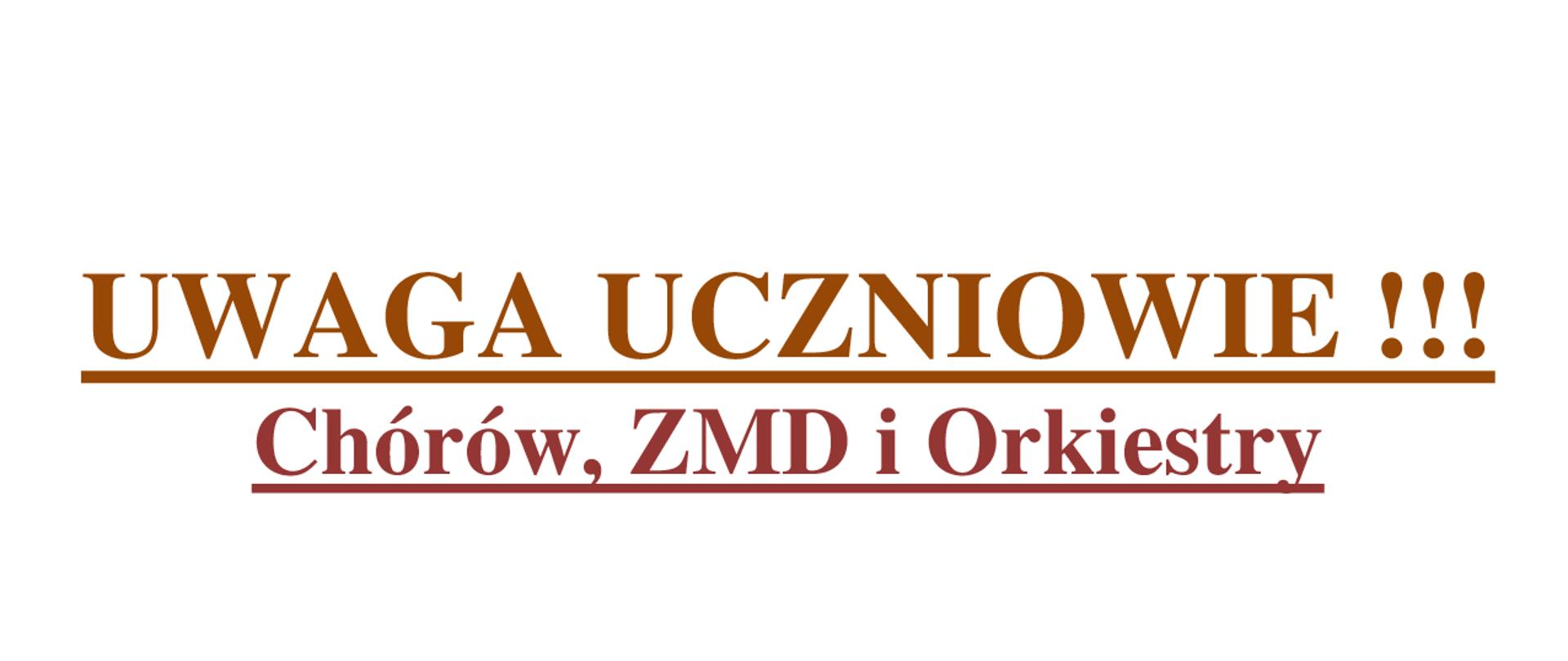Plakat na białym tle z informacją dla uczniów o występach podczas świąt w kolorze czarnym i czerwonym.