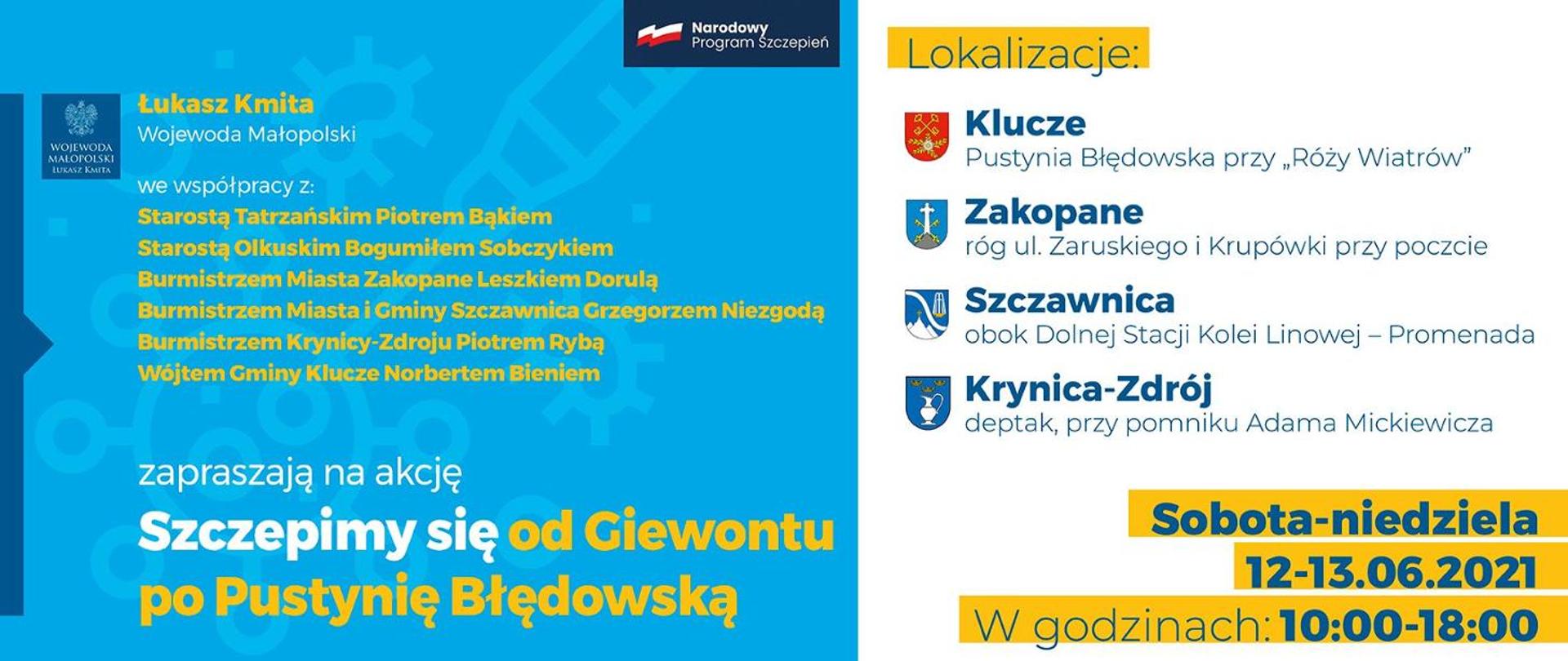 Szczepimy się od Giewontu po Pustynię Błędowską
Sobota-Niedziela 12-13.06.2021