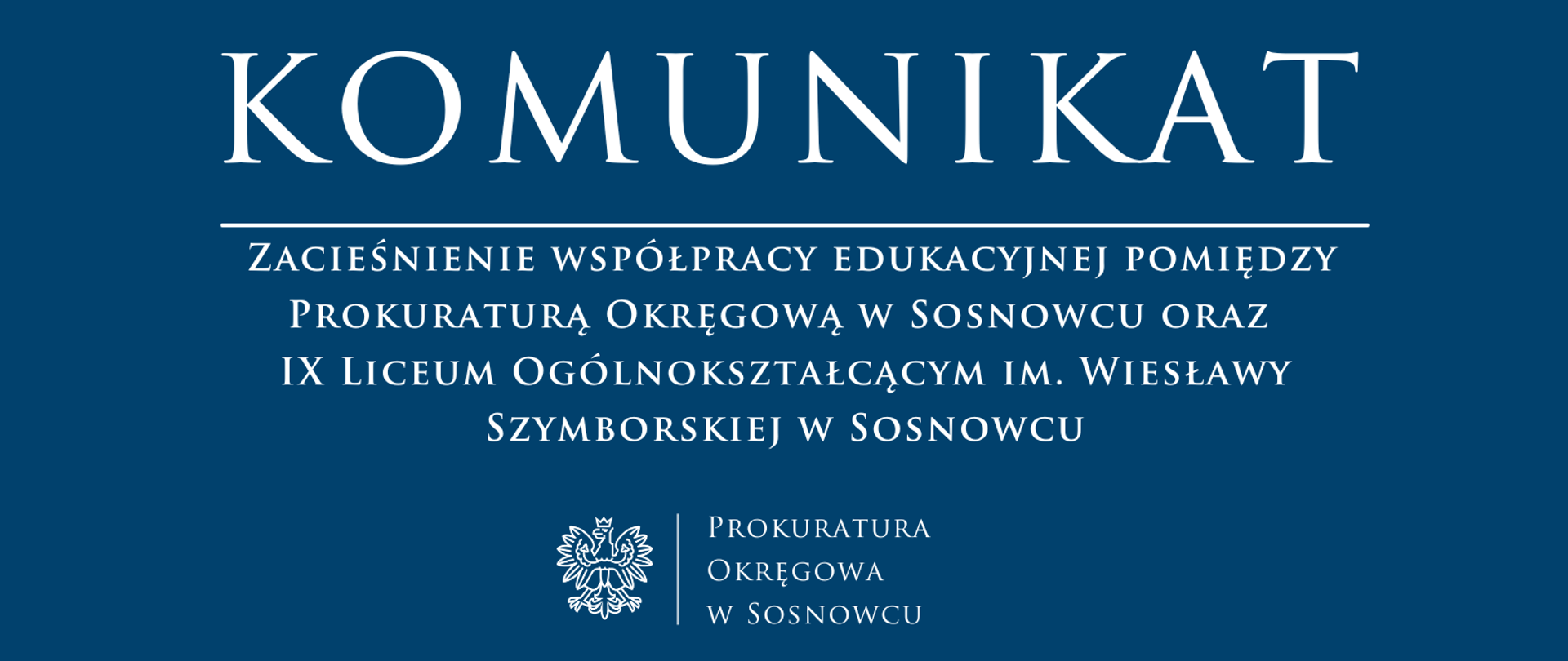 Zacieśnienie współpracy edukacyjnej pomiędzy Prokuraturą Okręgową w Sosnowcu oraz IX Liceum Ogólnokształcącym im. Wiesławy Szymborskiej w Sosnowcu.