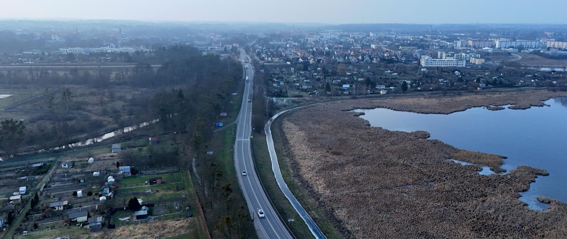 Widok z lotu ptaka na DK22 w Starogardzie Gdańskim