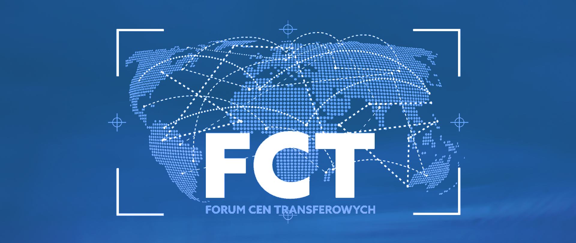 Mapa świata na niebieskim tle plus napis FCT Forum Cen Transferowych
