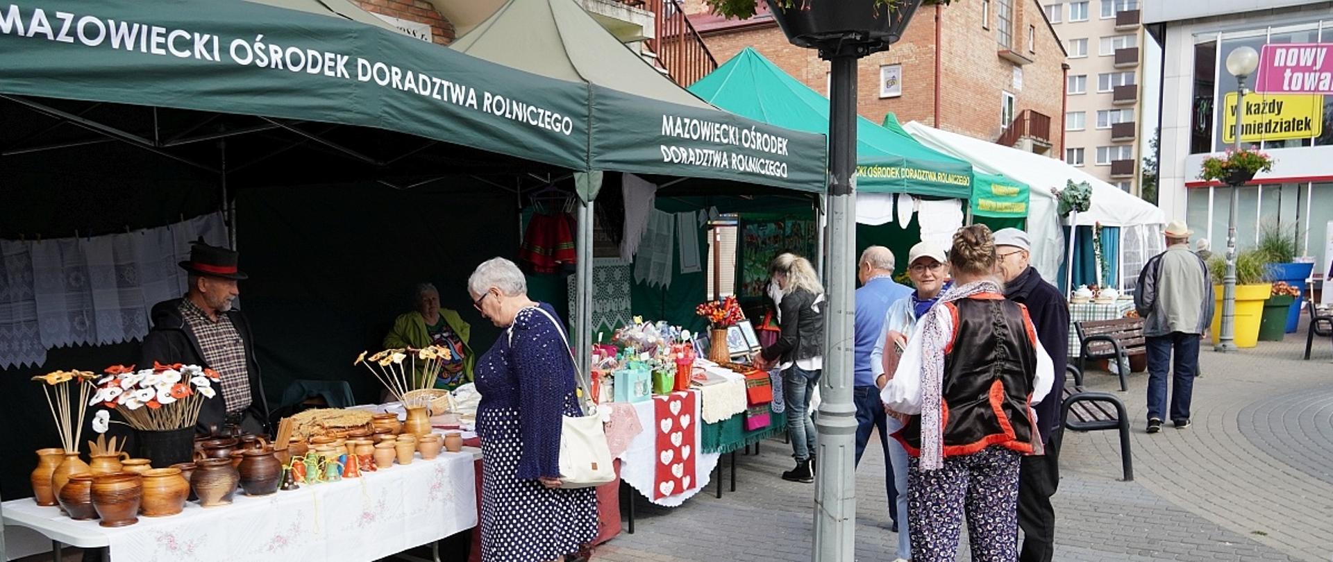 Stoiska Mazowieckiego Ośrodka Doradztwa Rolniczego z rękodziełem i odwiedzającymi.