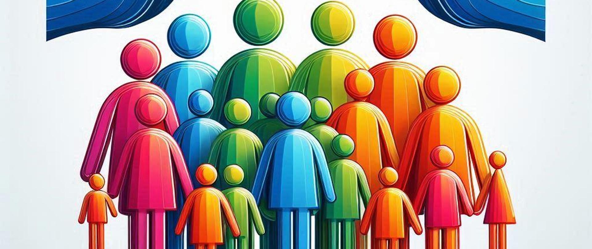 Grafika przedstawia kolorowe postacie