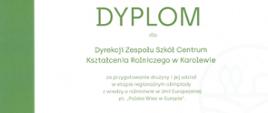 Dyplom za przygotowanie drużyny w olimpiadzie wiedzy o rolnictwie w UE