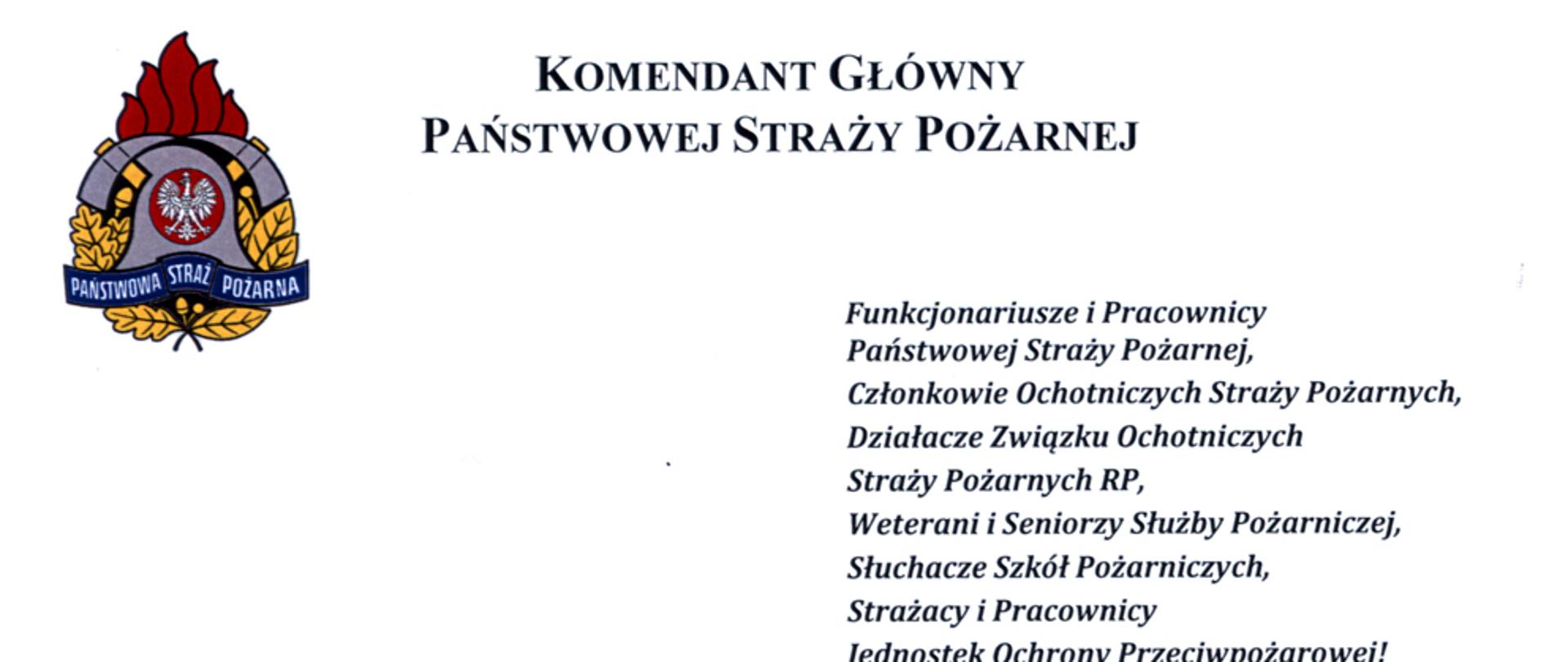 Życzenia Komendanta Głównego PSP z okazji Dnia Strażaka
