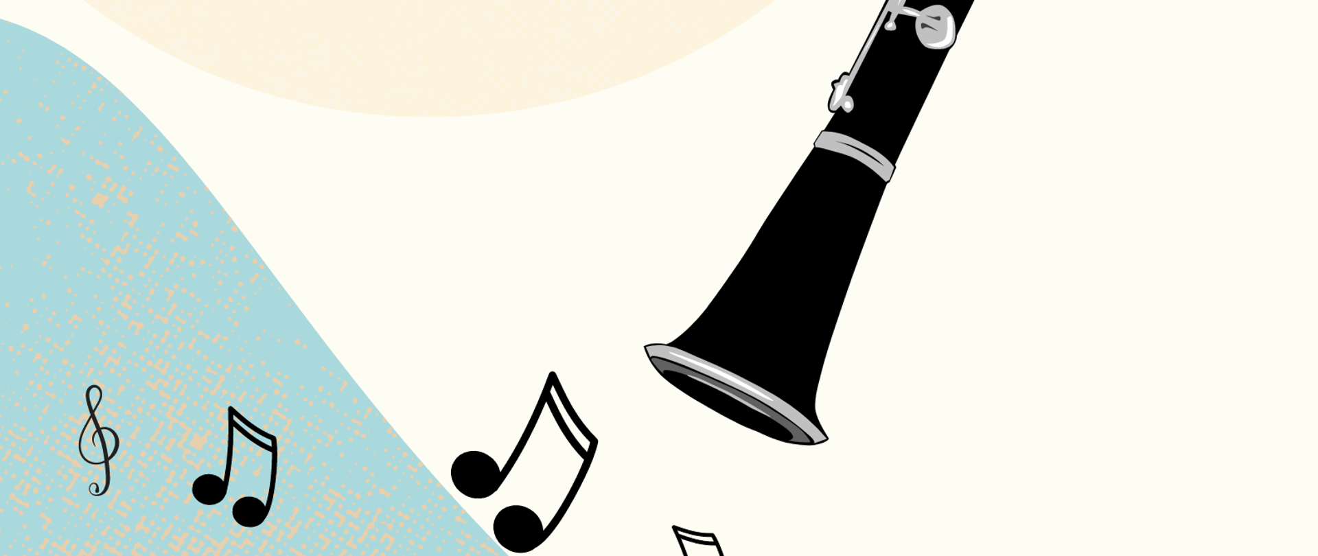 Na szaro-niebiesko-kremowym tle umieszczony jest napis "Popis klasy klarnetu mgr Konrada Kołtuna, akompaniament mgr Grażyna Bukartyk. Poniżej znajduje się informacja o dacie i miejscu koncertu. Po prawej stronie widnieje grafika klarnetu. Na plakacie widoczne jest także logo szkoły oraz porozrzucane grafiki przedstawiające nuty.