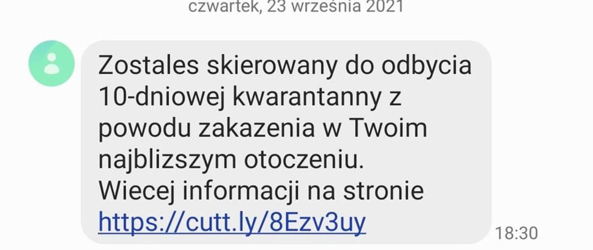 FAŁSZYWY SMS OD NADAWCY KWARANTANNA