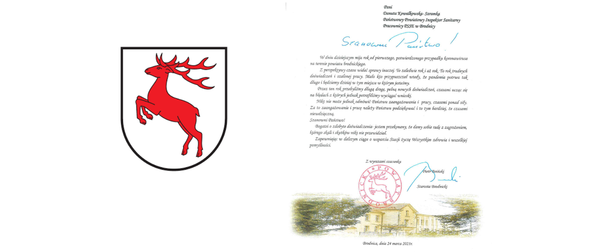 Podziękowanie Starosty Brodnickiego