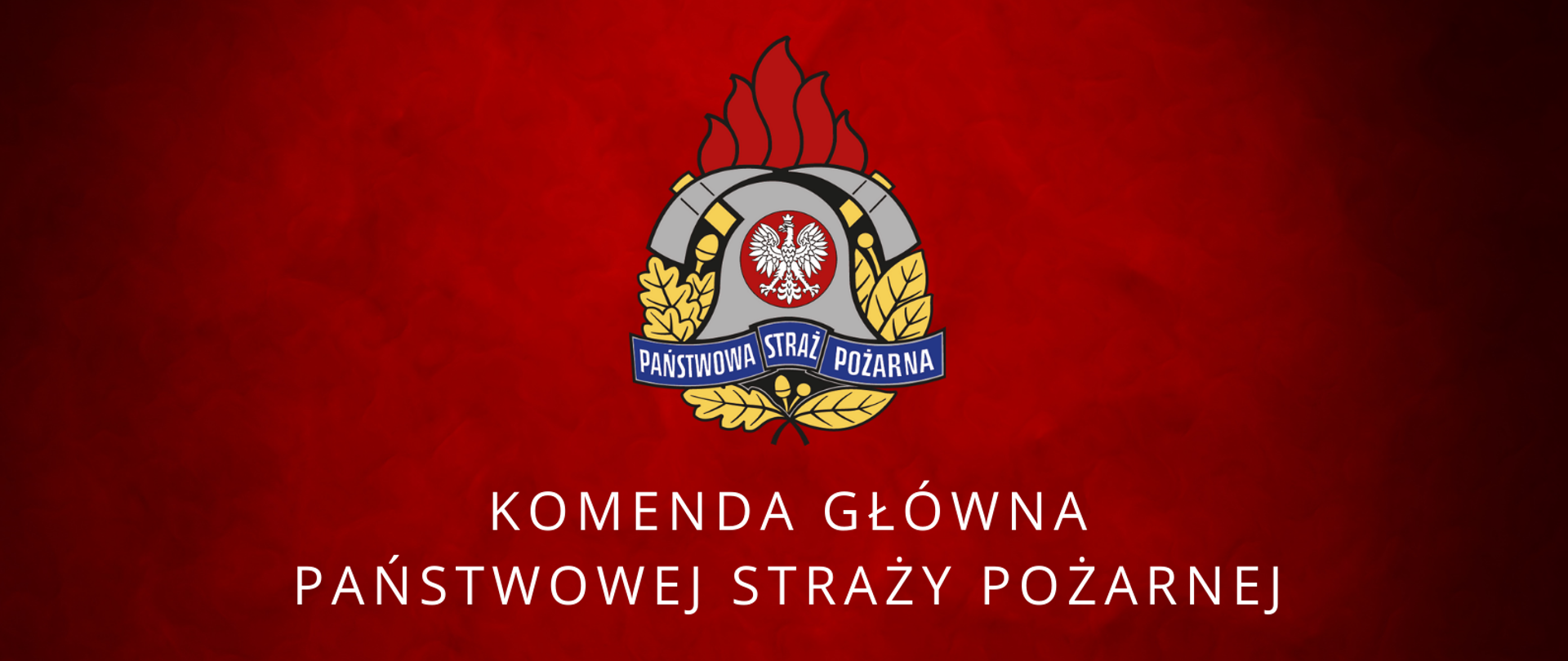 Na zdjęciu widać napis koloru białego na czerwonym tle "Komenda Główna Państwowej Straży Pożarnej"