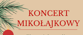 Plakat świąteczny na jasnobrązowym tle z wizerunkiem skrzypiec i wiolonczeli nt. wspólnego Koncertu Mikołajkowego - 03.12.2025