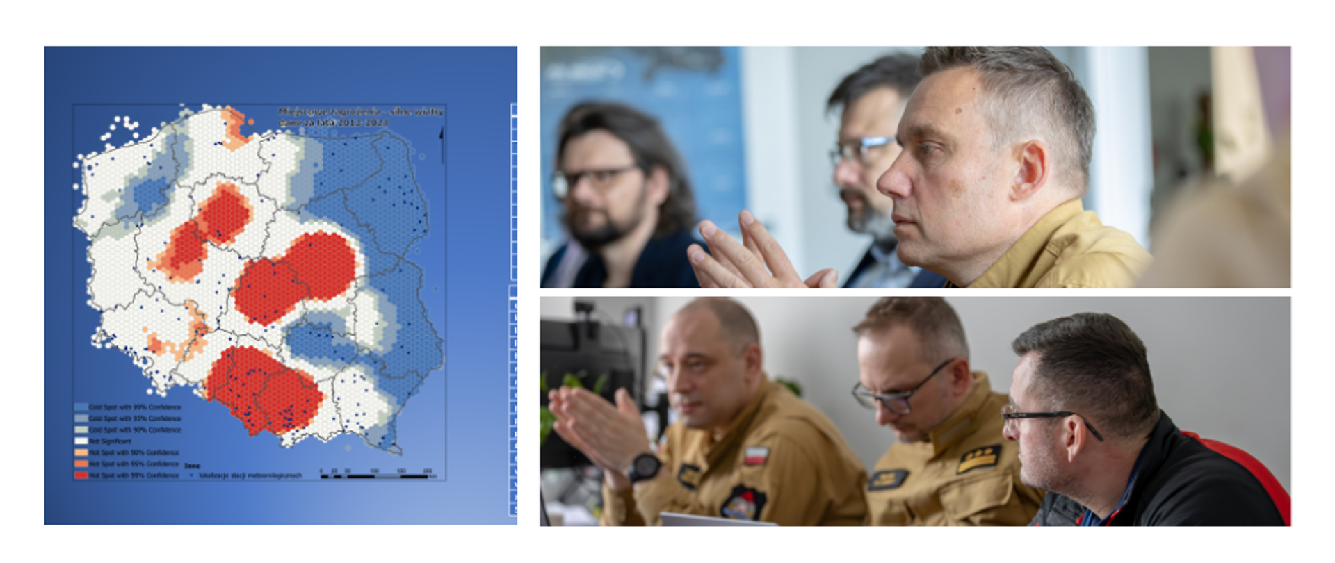 Kolaż 3 zdjęć, po lewo zdjęcie mapy, po prawo dwa zdjęcia uczestników spotkania