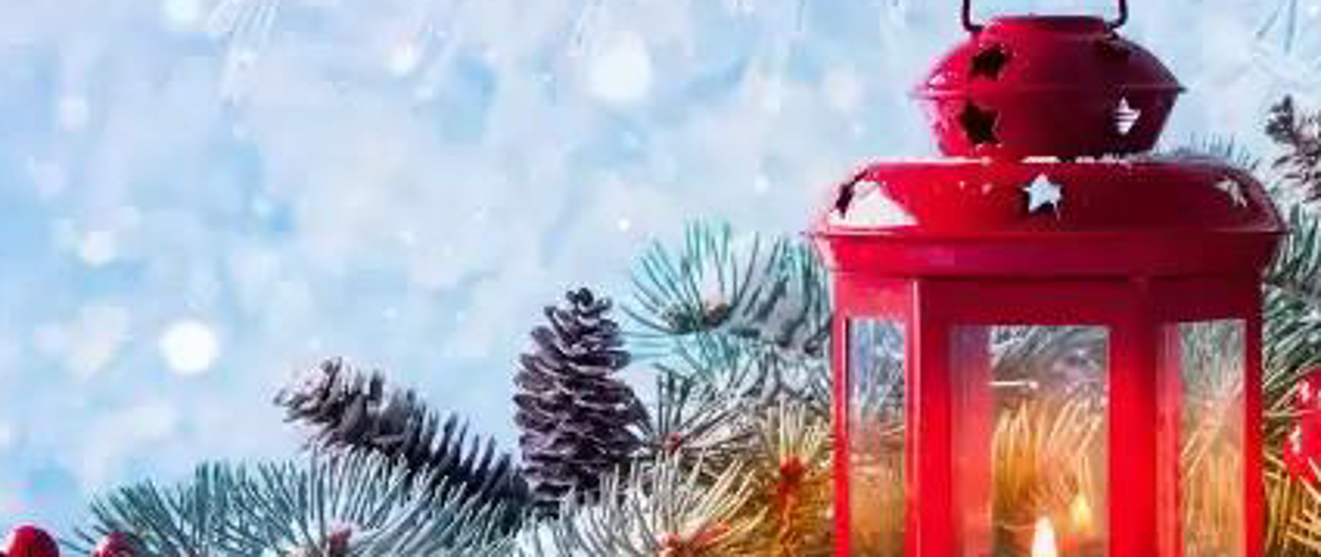 Zdjęcie przedstawia fragment lampionu oraz gałęzi z choinki