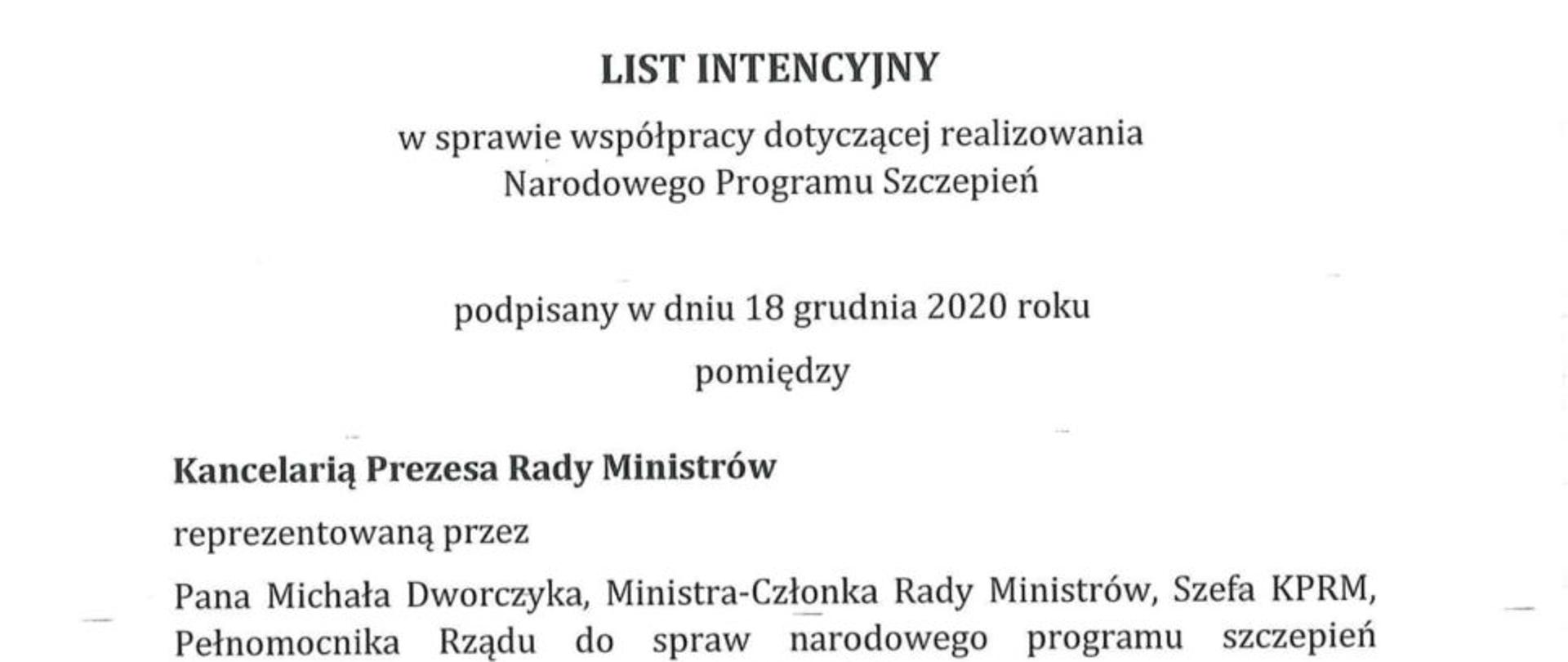 List intencyjny Narodowy Program Szczepień