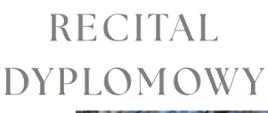 Plakat z wydarzeniem - Recital dyplomowy Kamili Kuczek, który odbędzie się 15 kwietnia 2025r. o godz. 18:00 w auli ZPSM w Dębicy, tło plakatu jest białe, w tło wklejone jest po prawej stronie zdjęcie wykonawcy recitalu, który stoi pośród kwitnących jabłoni.