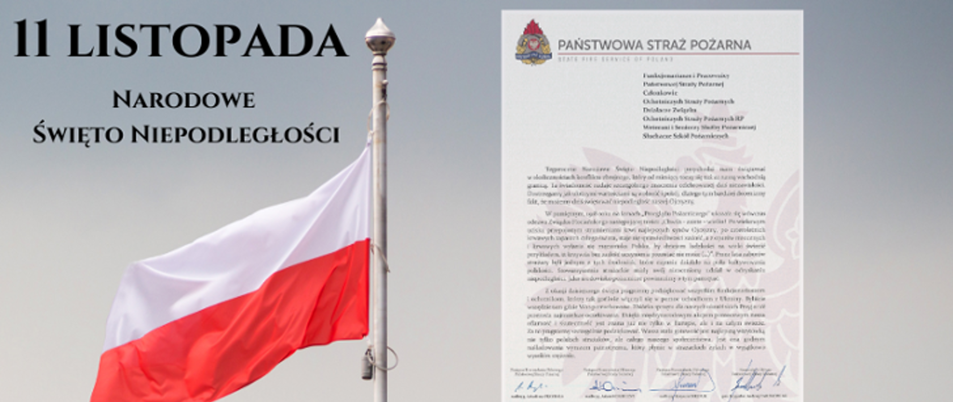 List Kierownictwa Państwowej Straży Pożarnej z okazji Święta Niepodległości.