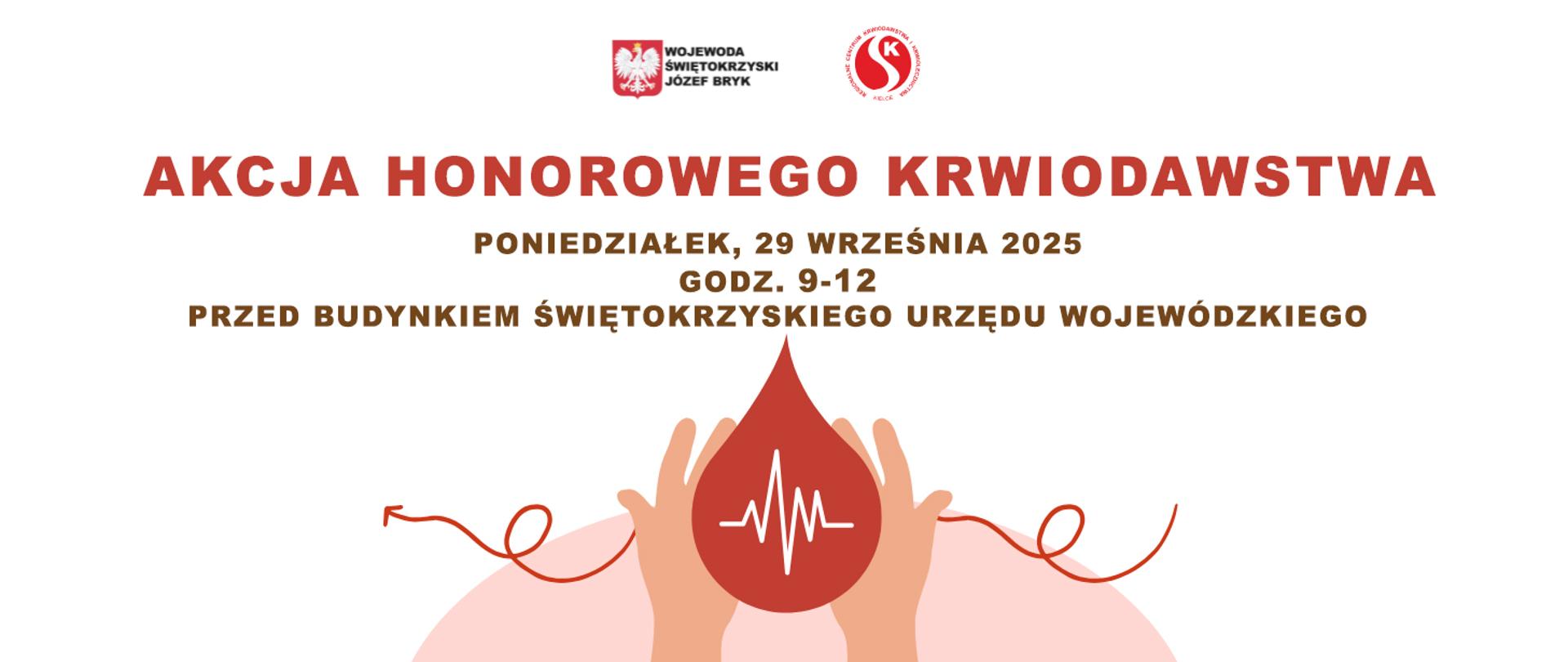 Akcja Honorowego Krwiodawstwa w dniu 29 września 2025 r. przed budynkiem Świętokrzyskiego Urzędu Wojewódzkiego