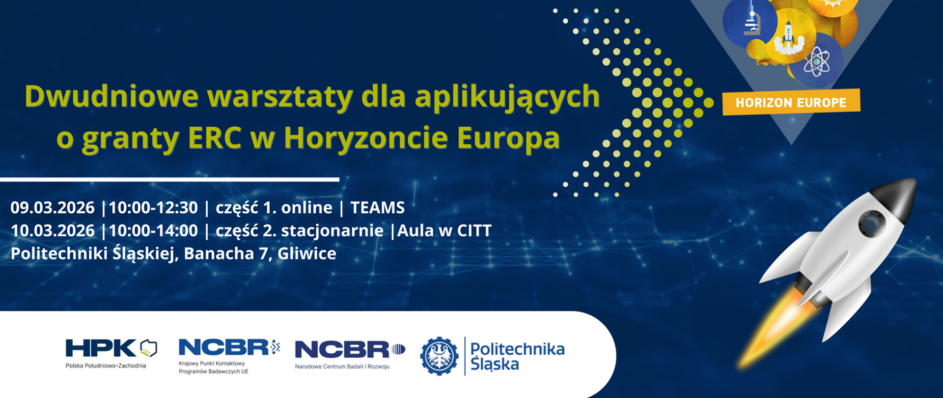 Dwudniowe warsztaty dla aplikujących o granty ERC
w Horyzoncie Europa
